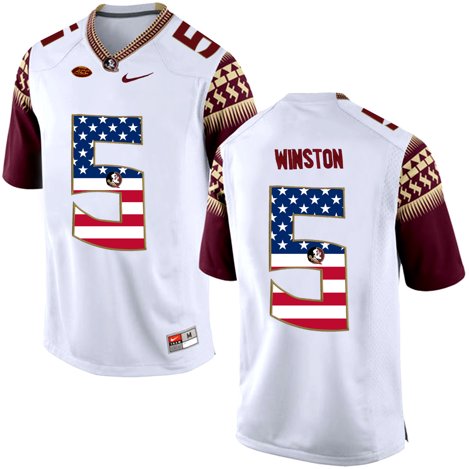 US Flag Fashion Men Florida State Seminoles Jameis Winston #5 College Football Limited Jersey  White